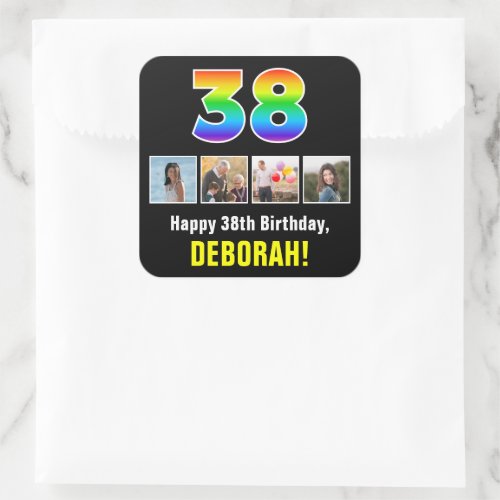 38th Birthday Rainbow 38 Custom Photos  Name Square Sticker
