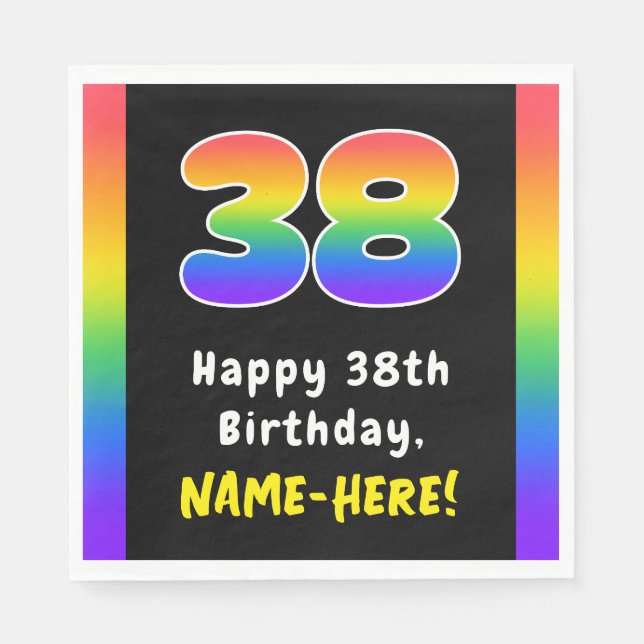 38th Birthday: Rainbow Spectrum # 38, Custom Name Napkins (Front)