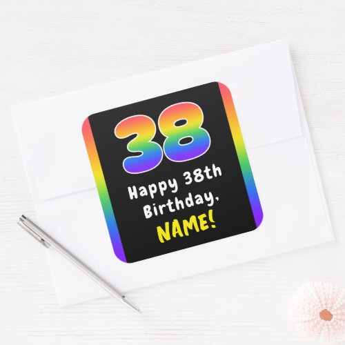 38th Birthday Rainbow Spectrum  38 Custom Name Square Sticker