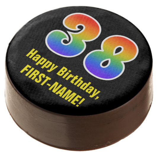 38th Birthday - Rainbow Spectrum Pattern Number 38 Chocolate Covered Oreo (Angled)