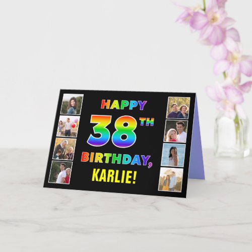 38th Birthday Rainbow Text Custom Photos  Name Card