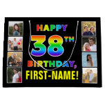 [ Thumbnail: 38th Birthday: Rainbow Text, Custom Photos & Name Gift Bag ]