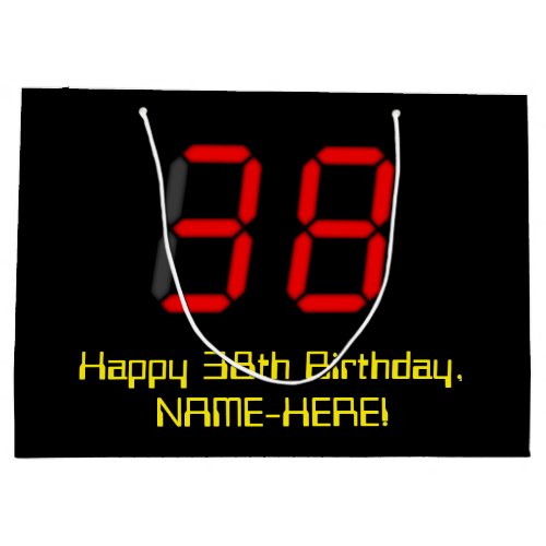 38th Birthday Red Digital Clock Style 38  Name Large Gift Bag