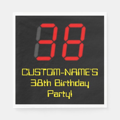 38th Birthday Red Digital Clock Style 38  Name Napkins