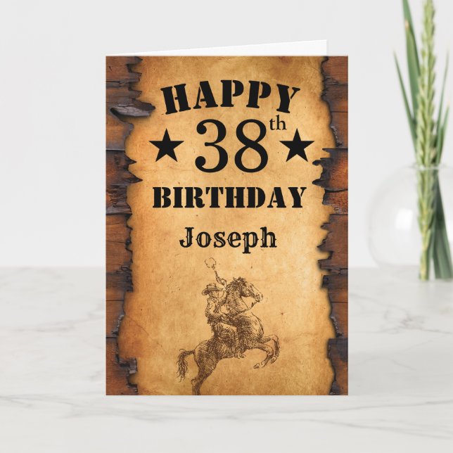 38th Birthday Rustic Country Western Cowboy Horse Card (Front)