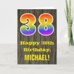 [ Thumbnail: 38th Birthday: Rustic Faux Wood Look, Rainbow "38" Card ]