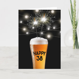 38th Birthday Sparkler In Beer Glass Card
