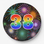 [ Thumbnail: 38th Event - Fun, Colorful, Bold, Rainbow 38 Paper Plates ]