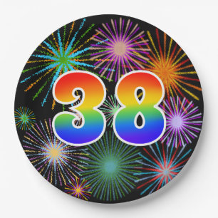 38th Event - Fun, Colorful, Bold, Rainbow 38 Paper Plates