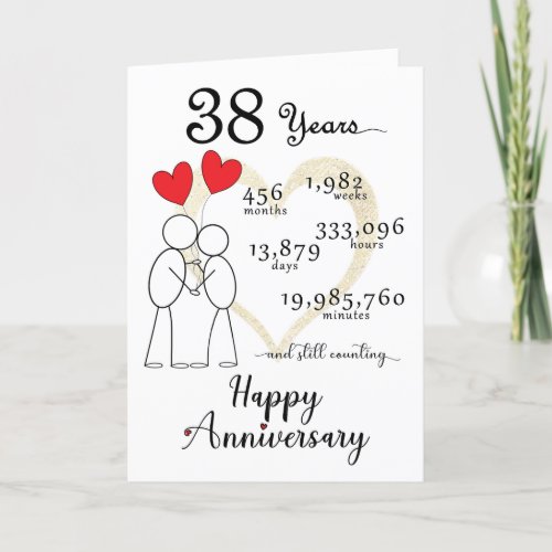 38th Wedding Anniversary Card with heart balloons