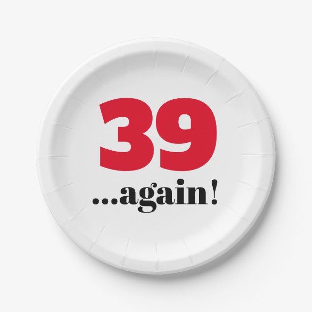 39 again birthday celebration paper plates (Front)