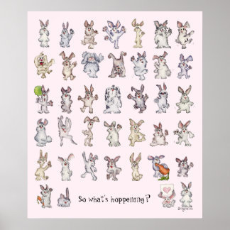 39 Cute Cartoon Rabbits Decor Nursery Poster Pink