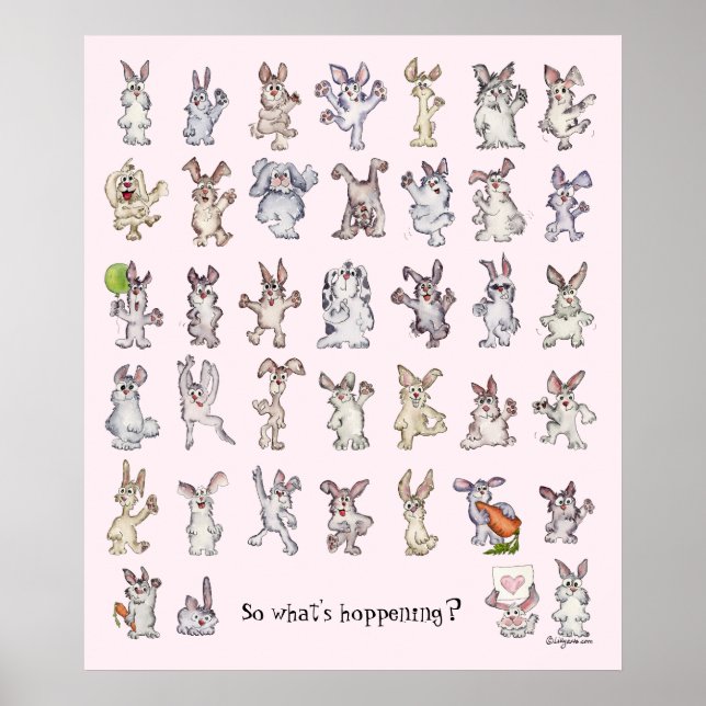 39 Cute Cartoon Rabbits Decor Nursery Poster Pink (Front)