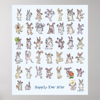39 Cute Cartoon Rabbits Decor Nursery Wall Art Blu