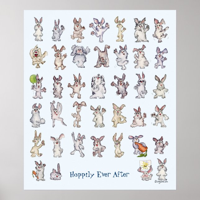 39 Cute Cartoon Rabbits Decor Nursery Wall Art Blu (Front)