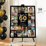 39 Photo Collage 60th Birthday Cheers to Years Foam Board<br><div class="desc">Celebrate a 60th birthday with a photo memories display printed on foam board utilizing this easy-to-upload photo collage template with 39 square photos and the title CHEERS TO 60 YEARS and name in your choice of background color in EDIT. The design features faux metallic gold foil balloon numbers and modern...</div>