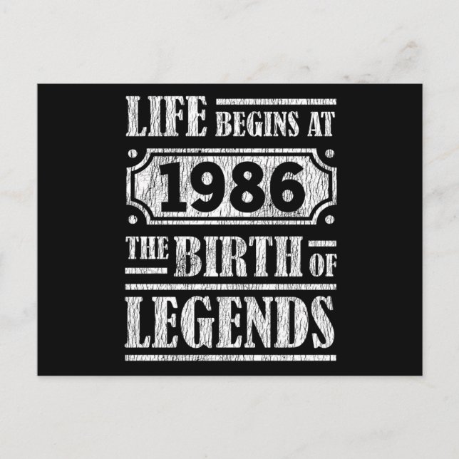 39 Year Old 1986 Birth Of Legend 39th Birthday Postcard (Front)