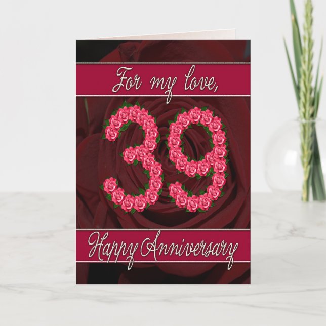 39th anniversary card with roses and leaves (Front)
