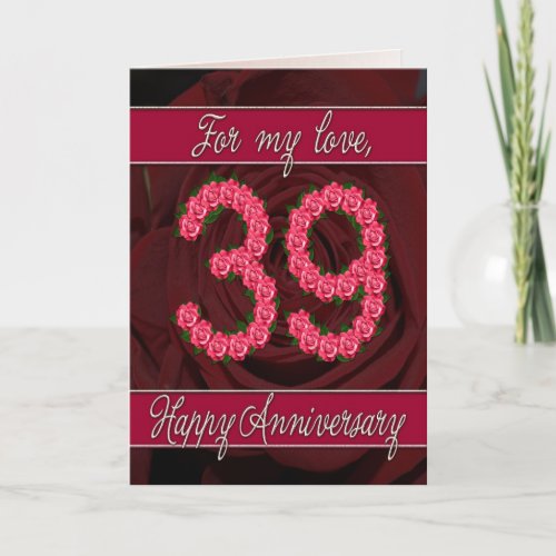 39th anniversary card with roses and leaves