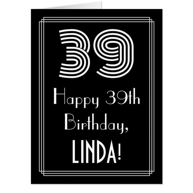 39th Birthday — Art Deco Inspired Look “39” + Name Card (Front)