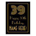 [ Thumbnail: 39th Birthday: Art Deco Inspired Look “39” + Name Card ]