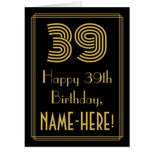 39th Birthday: Art Deco Inspired Look “39” + Name Card (Front)