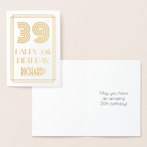 39th Birthday _ Art Deco Inspired Look 39  Name Foil Card