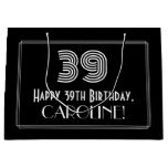 [ Thumbnail: 39th Birthday — Art Deco Inspired Look "39" & Name Gift Bag ]