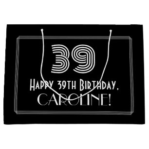 39th Birthday — Art Deco Inspired Look "39" & Name Large Gift Bag