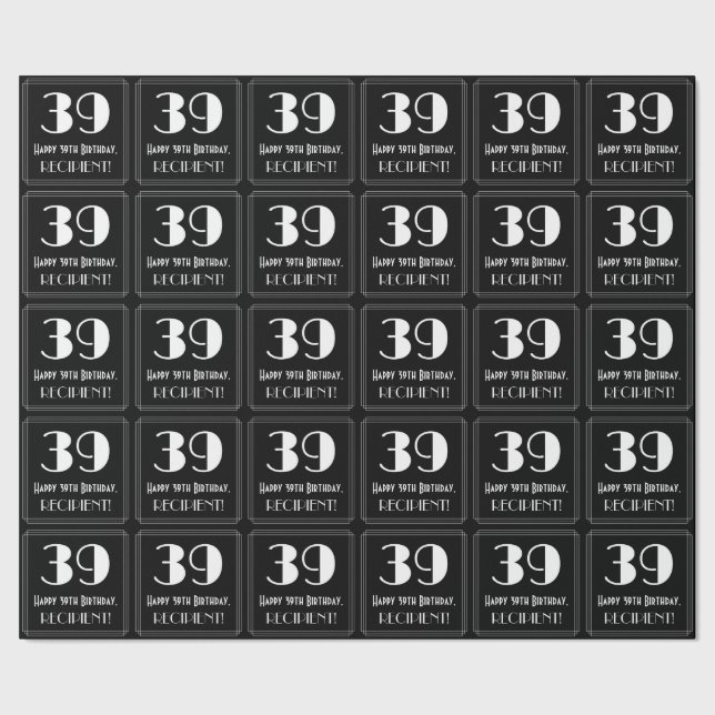 39th Birthday - Art Deco Inspired Look "39", Name Wrapping Paper (Seam)