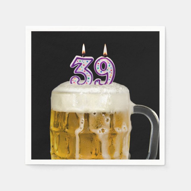 39th Birthday Beer on black Napkins (Front)