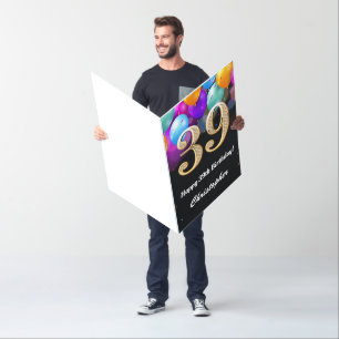 39th Birthday Black Gold Balloon Extra Large Jumbo Card
