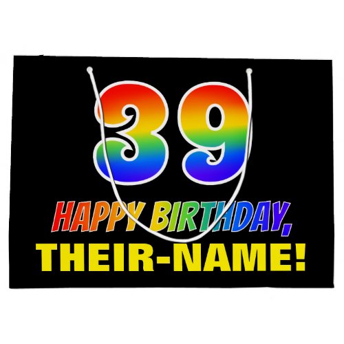 39th Birthday Bold Fun Simple Rainbow 39 Large Gift Bag