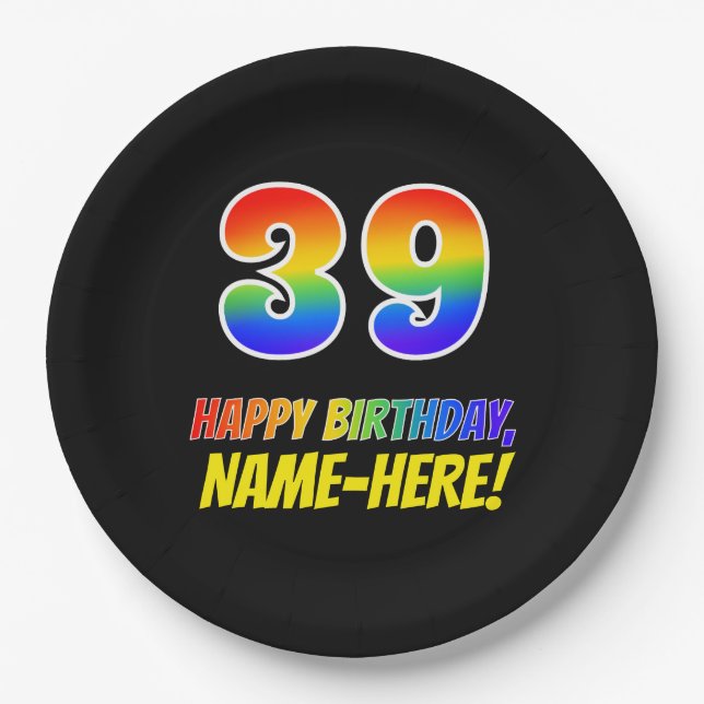 39th Birthday: Bold, Fun, Simple, Rainbow 39 Paper Plates (Front)