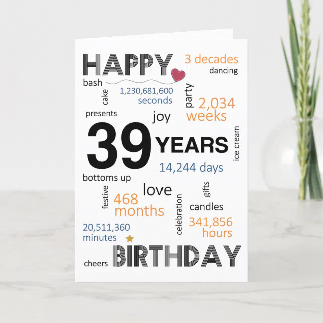 39th Birthday Card | Zazzle