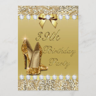 39th Birthday Classy Gold Heels Sequins Diamonds Invitation
