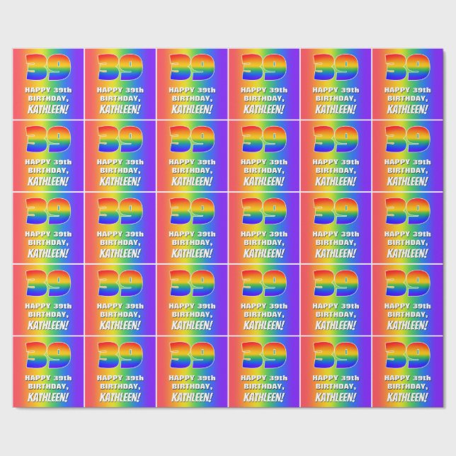 39th Birthday: Colorful, Fun Rainbow Pattern # 39 Wrapping Paper (Seam)