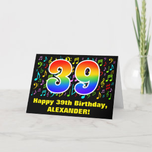 39th Birthday: Colorful Music Symbols & Rainbow 39 Card