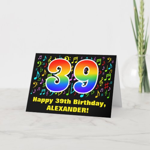 39th Birthday Colorful Music Symbols  Rainbow 39 Card