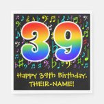 [ Thumbnail: 39th Birthday - Colorful Music Symbols, Rainbow 39 Napkins ]