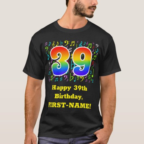 39th Birthday Colorful Music Symbols Rainbow 39 T_Shirt