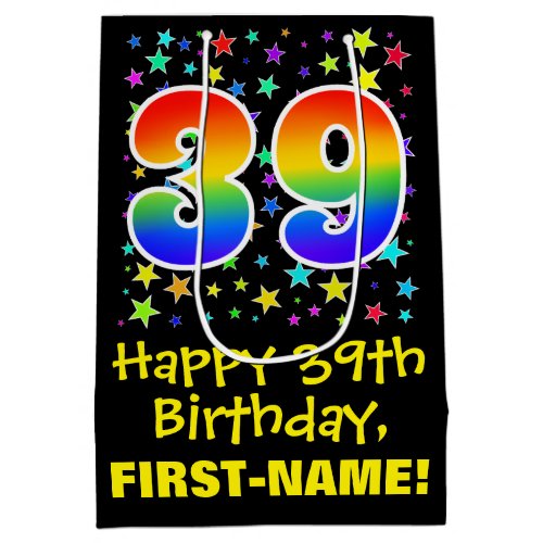 39th Birthday Colorful Stars Pattern  Rainbow 39 Medium Gift Bag