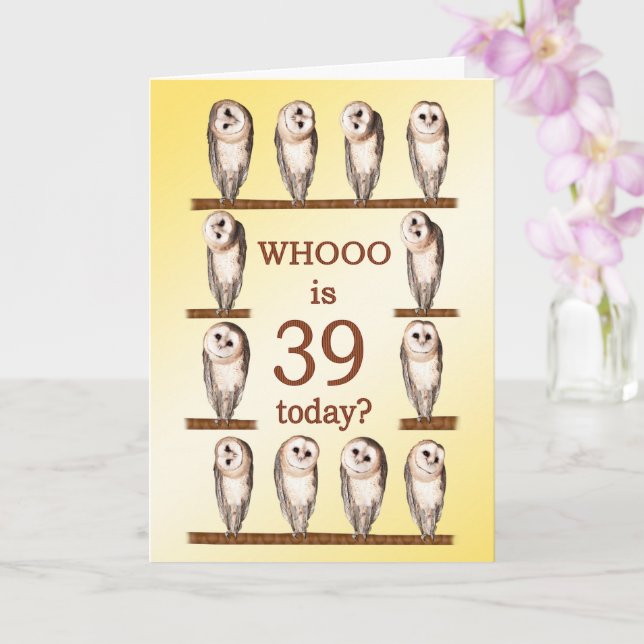 39th Birthday, Curious Owls Card (Orchid)