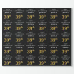 [ Thumbnail: 39th Birthday: Elegant, Black, Faux Gold Look Wrapping Paper ]