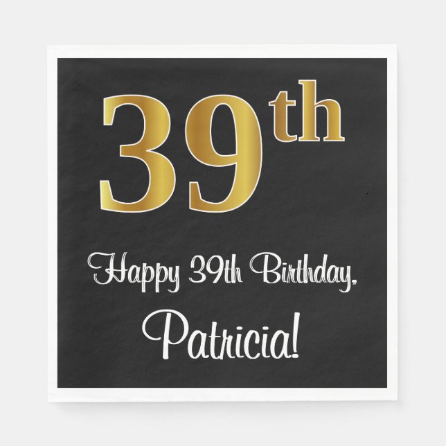 39th Birthday ~ Elegant Luxurious Faux Gold Look # Napkins (Front)