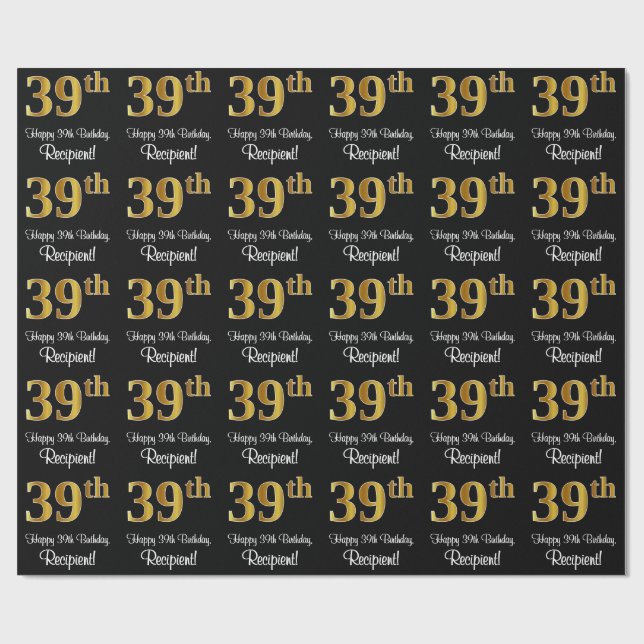 39th Birthday: Elegant Luxurious Faux Gold Look # Wrapping Paper (Flat)