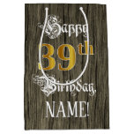 [ Thumbnail: 39th Birthday: Faux Gold Look & Faux Wood Pattern Gift Bag ]
