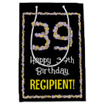 [ Thumbnail: 39th Birthday: Floral Flowers Number, Custom Name Gift Bag ]