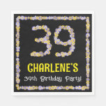 [ Thumbnail: 39th Birthday: Floral Flowers Number, Custom Name Napkins ]