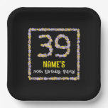 [ Thumbnail: 39th Birthday: Floral Flowers Number, Custom Name Paper Plates ]